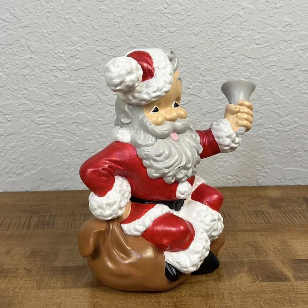 VTG Santa‎ Claus Atlantic Mold Ceramic Sitting on Sack W/ Wind Up Musical Box
